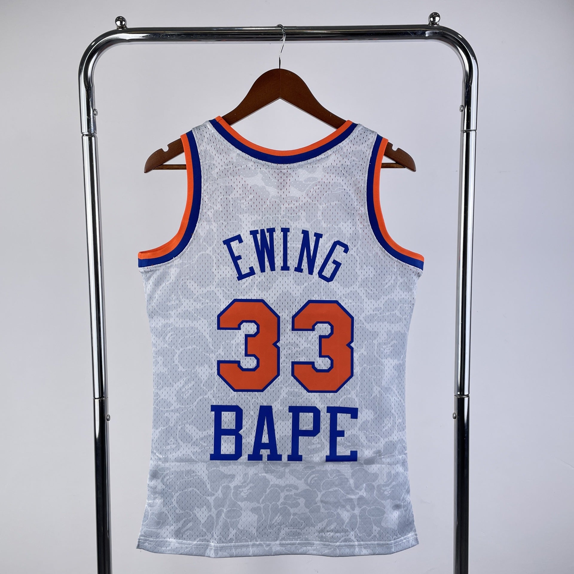 BAPE×M&N Knicks 33 Jersey: White and Blue Tank Top