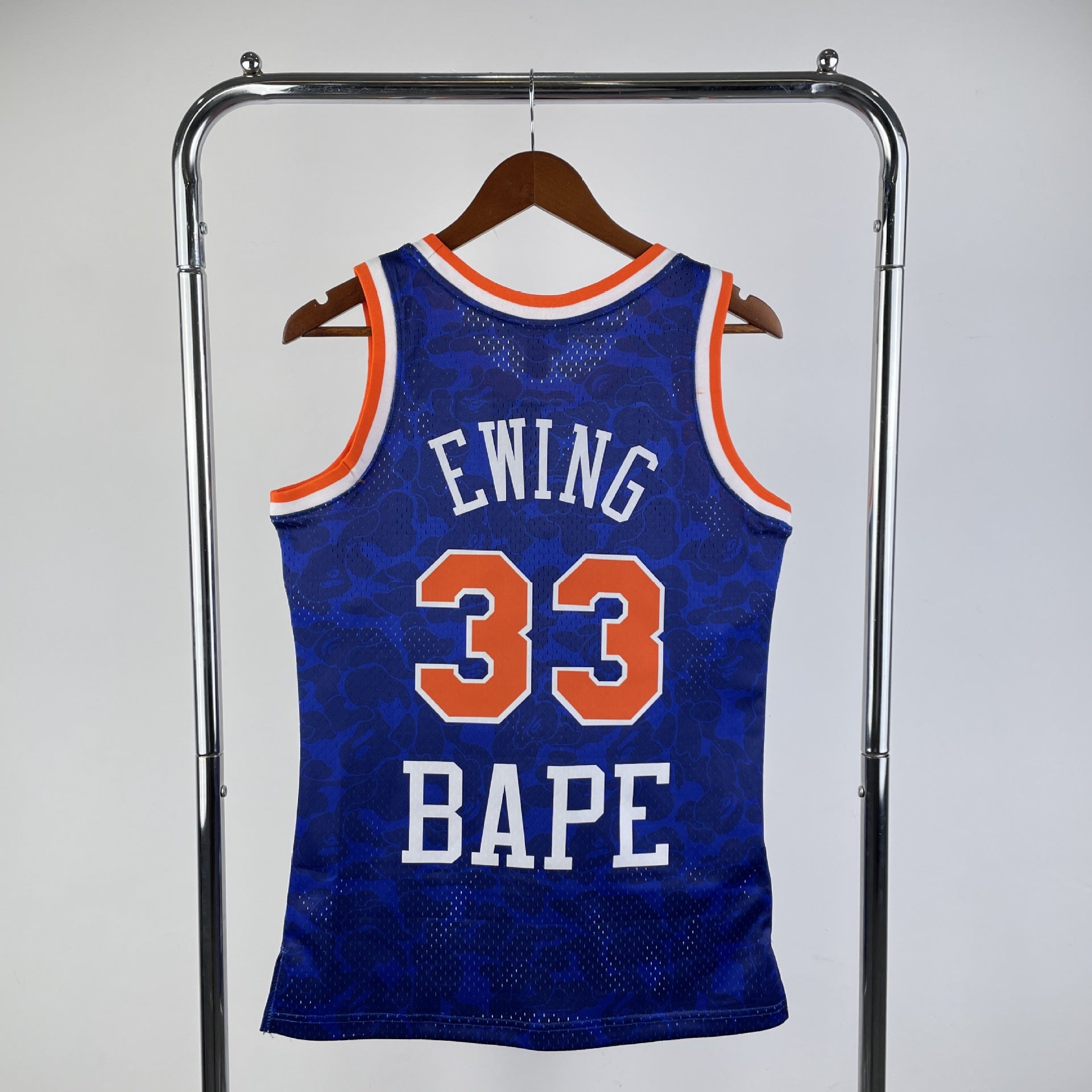 BAPE×M&N Knicks 33 Jersey: White and Blue Tank Top