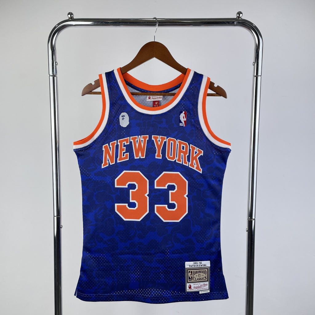 BAPE×M&N Knicks 33 Jersey: White and Blue Tank Top