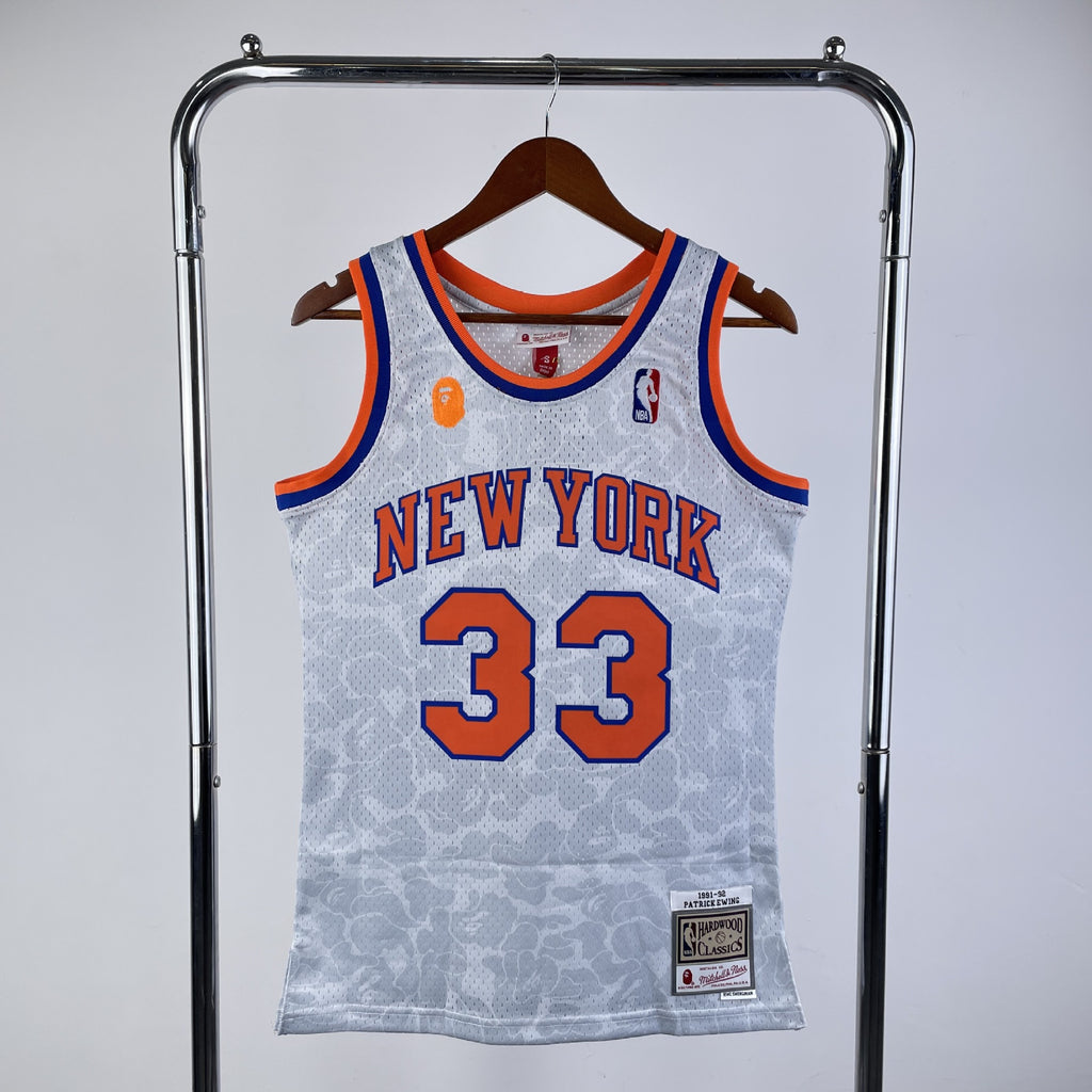 BAPE×M&N Knicks 33 Jersey: White and Blue Tank Top